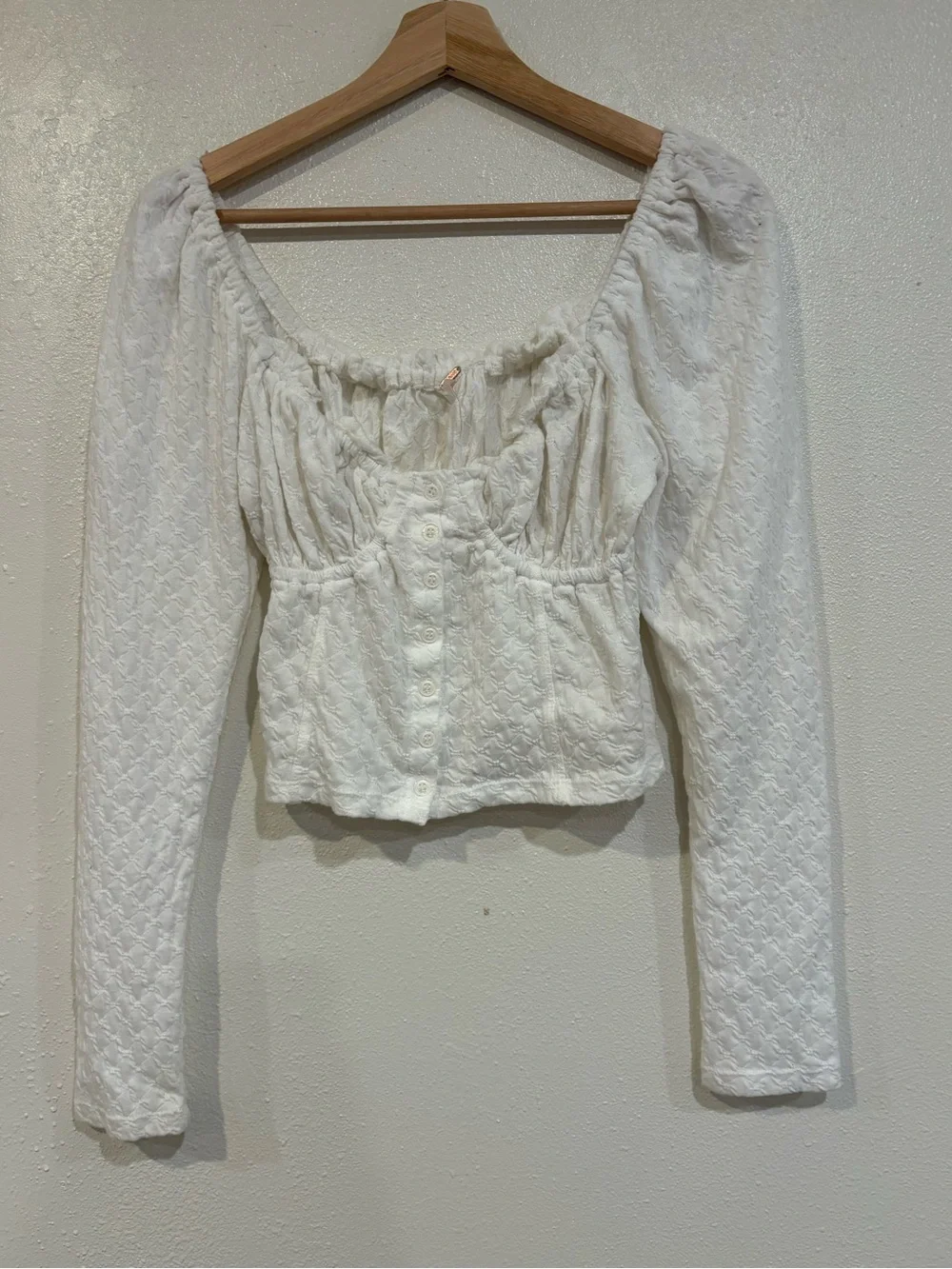 Free People White Button-Front Smocked Peasant Top